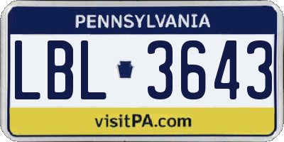 PA license plate LBL3643