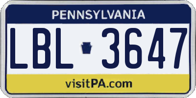 PA license plate LBL3647