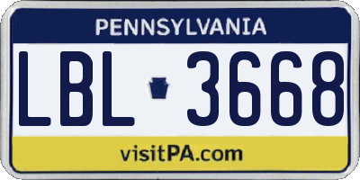 PA license plate LBL3668