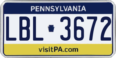 PA license plate LBL3672