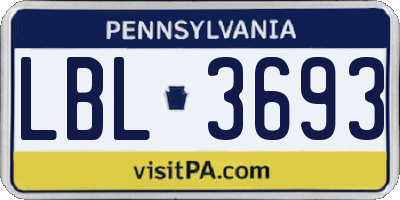 PA license plate LBL3693