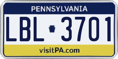 PA license plate LBL3701