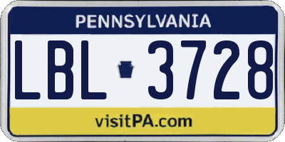 PA license plate LBL3728