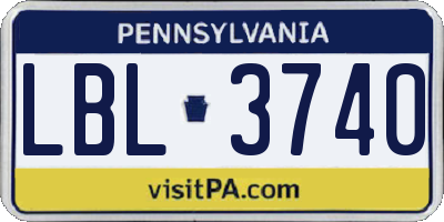 PA license plate LBL3740