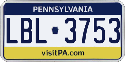 PA license plate LBL3753