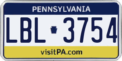 PA license plate LBL3754