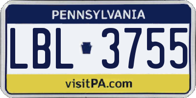PA license plate LBL3755