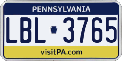 PA license plate LBL3765