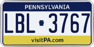 PA license plate LBL3767