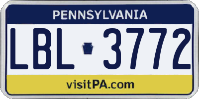 PA license plate LBL3772