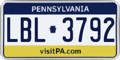 PA license plate LBL3792