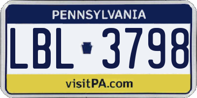 PA license plate LBL3798