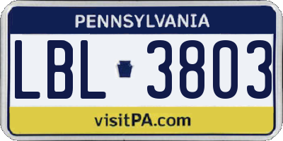 PA license plate LBL3803