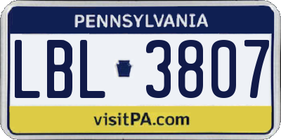 PA license plate LBL3807