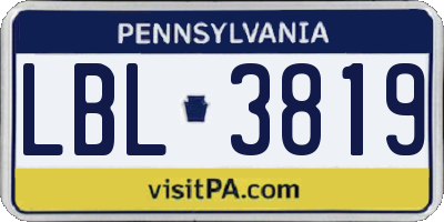 PA license plate LBL3819