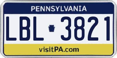 PA license plate LBL3821