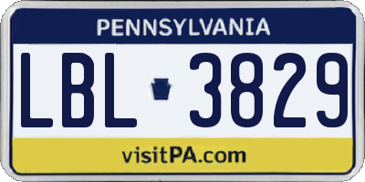 PA license plate LBL3829