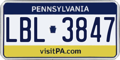 PA license plate LBL3847