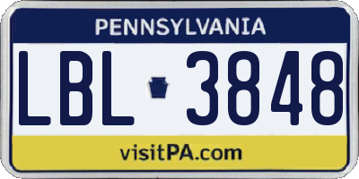 PA license plate LBL3848