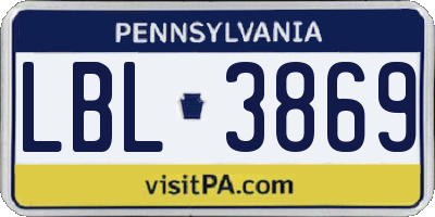 PA license plate LBL3869