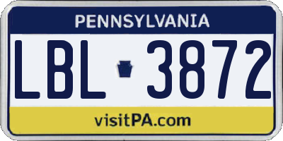 PA license plate LBL3872