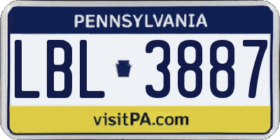 PA license plate LBL3887
