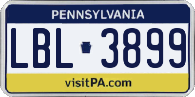 PA license plate LBL3899