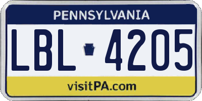 PA license plate LBL4205