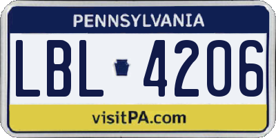 PA license plate LBL4206