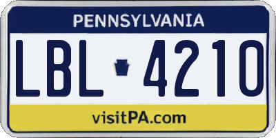 PA license plate LBL4210