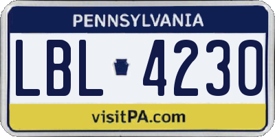 PA license plate LBL4230