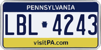 PA license plate LBL4243