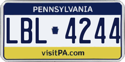 PA license plate LBL4244