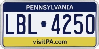 PA license plate LBL4250