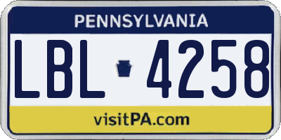 PA license plate LBL4258