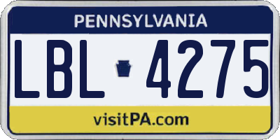 PA license plate LBL4275