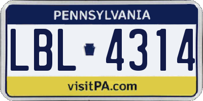 PA license plate LBL4314