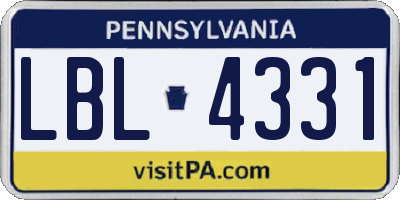 PA license plate LBL4331