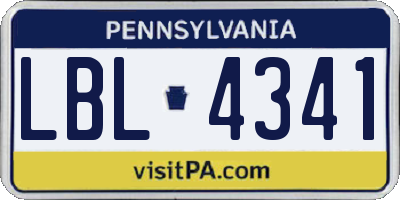 PA license plate LBL4341