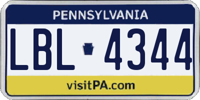 PA license plate LBL4344