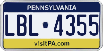 PA license plate LBL4355
