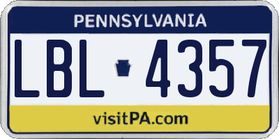 PA license plate LBL4357