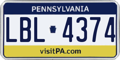 PA license plate LBL4374