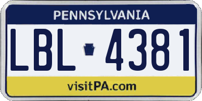 PA license plate LBL4381