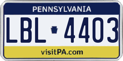 PA license plate LBL4403