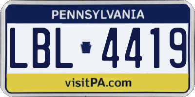 PA license plate LBL4419
