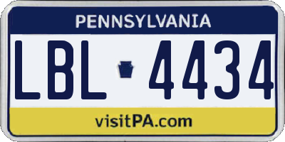 PA license plate LBL4434