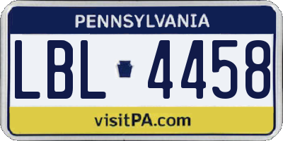 PA license plate LBL4458
