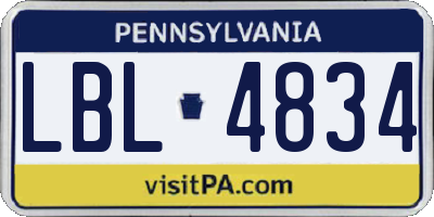 PA license plate LBL4834