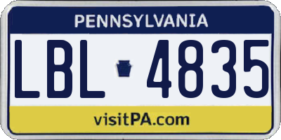PA license plate LBL4835